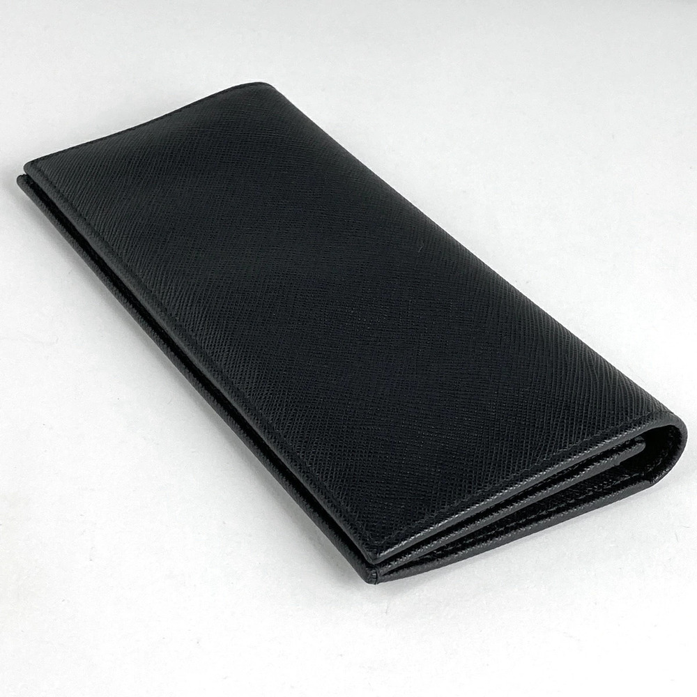 Prada Long Black Bi Nero Leather Billfold Saffiano Wallet fold Wallet Black